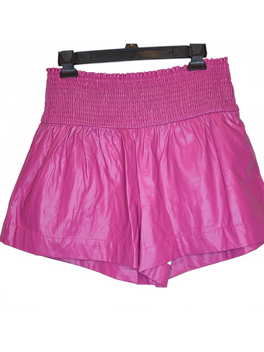 TCEC High Waisted Smocked Faux Leather Short Pink Size Medium NWT